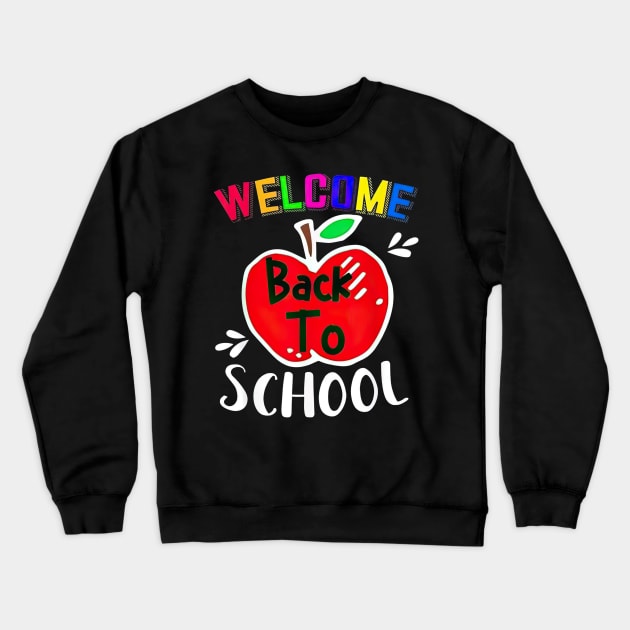 Welcome Back To School Red Apple Happy First Day Of School Crewneck Sweatshirt by cogemma.art